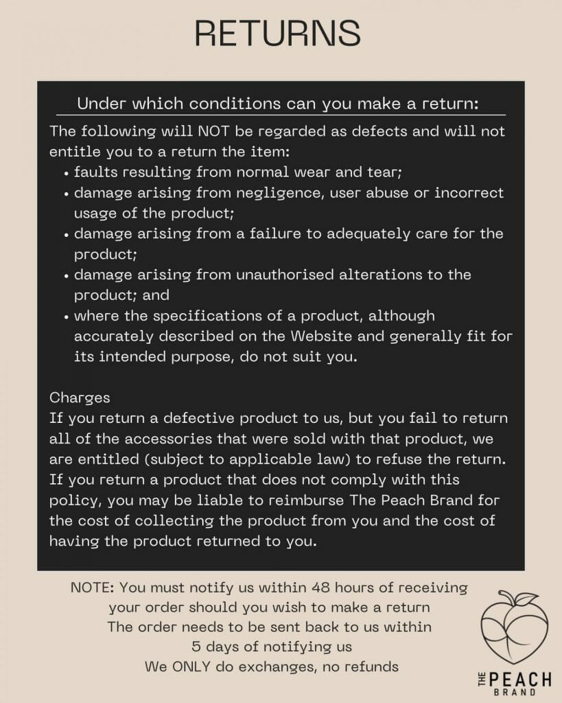 Refund and Returns Policy - Peach Brand